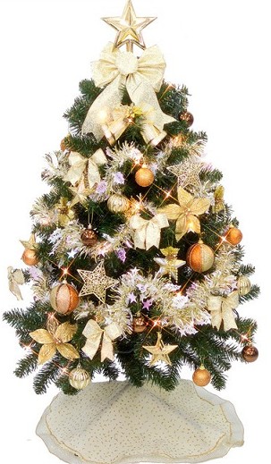 アイボリーゴールドの豪華でかわいいクリスマスツリーのセット
